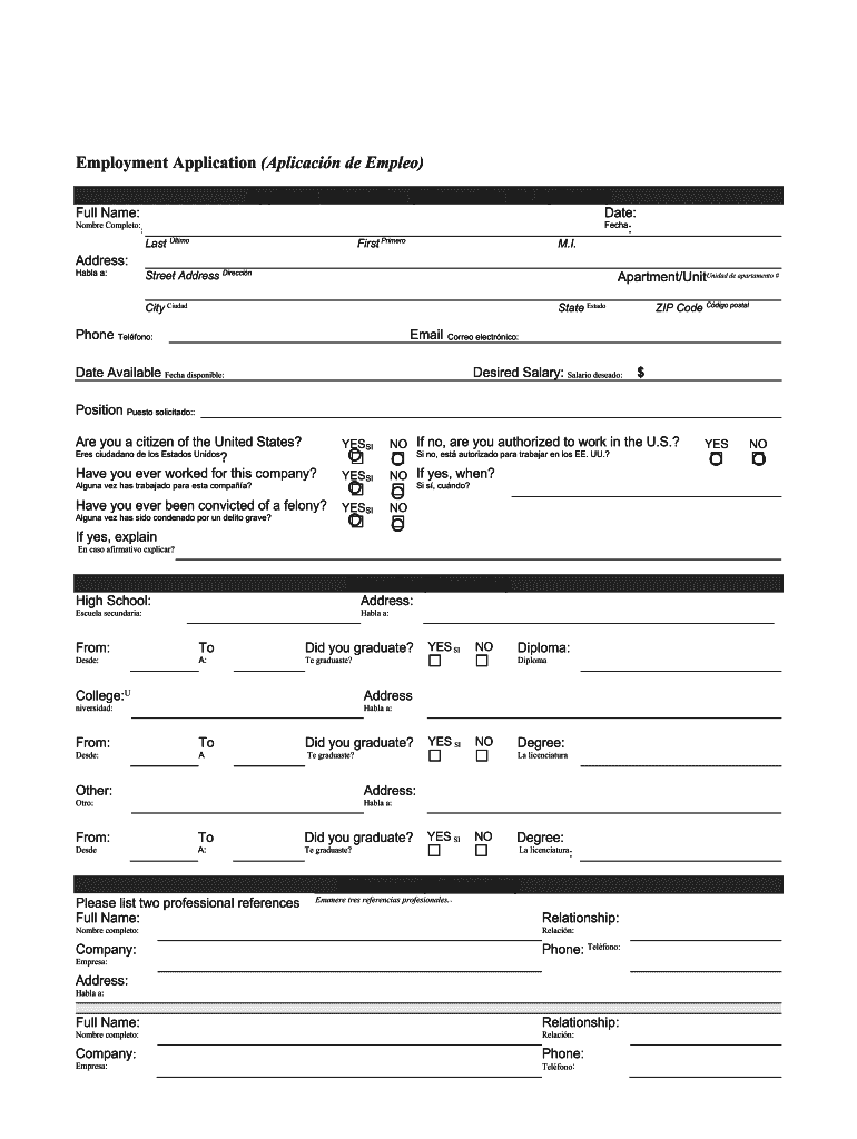 Spanish Employment Application Printable Spanish Job Application Free 