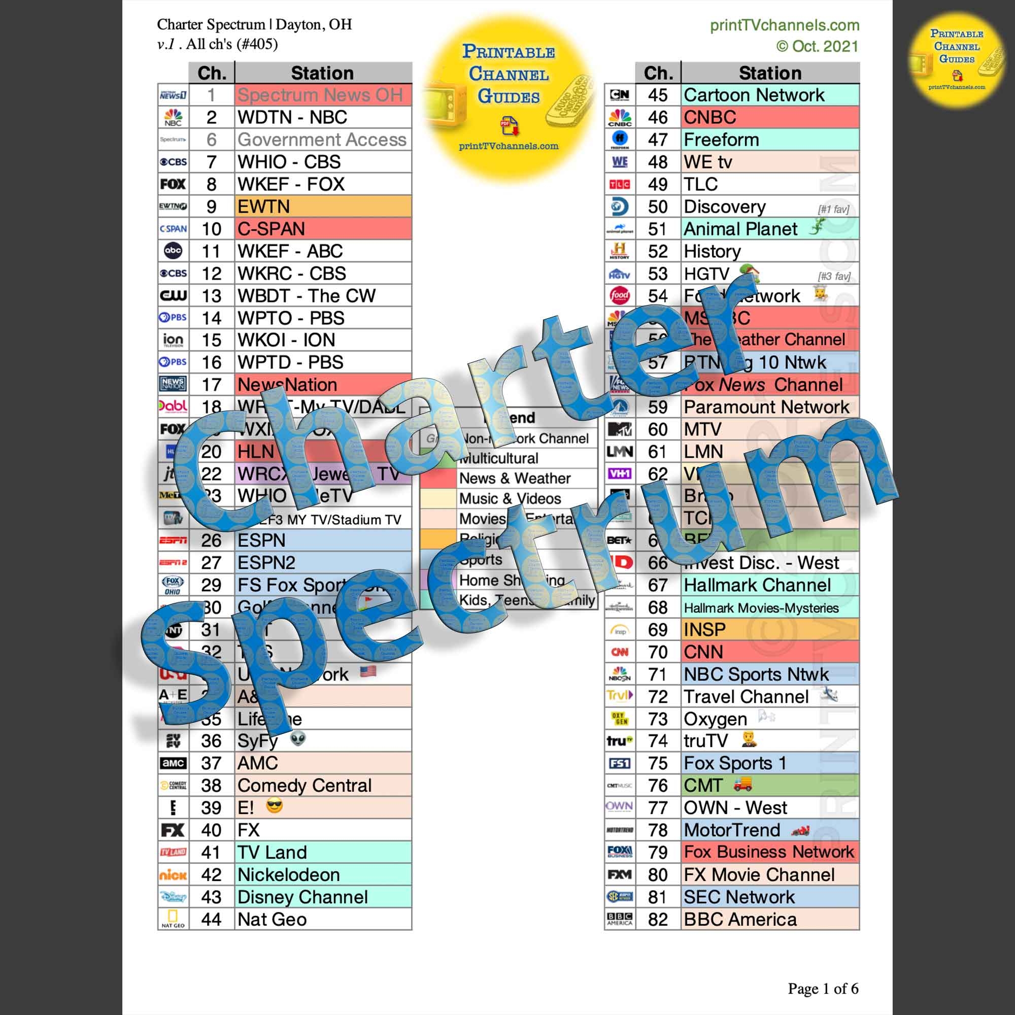 Spectrum Gold Channel Lineup Printable