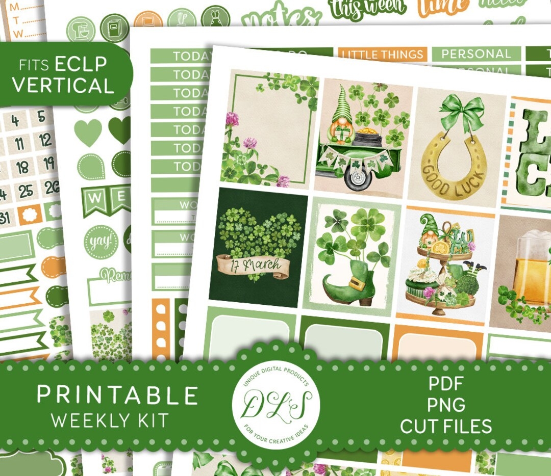 St Patrick 39 s Day Printable Planner Stickers March Weekly Planner 