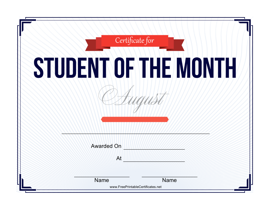 Student Of The Month Award Certificate Template August Download 