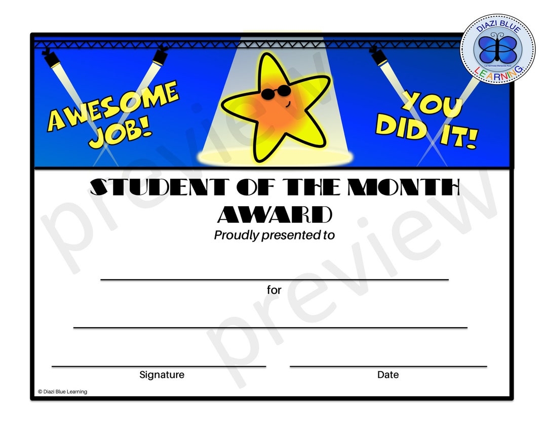 Student Of The Month Certificate Editable PDF Student Of The Month 