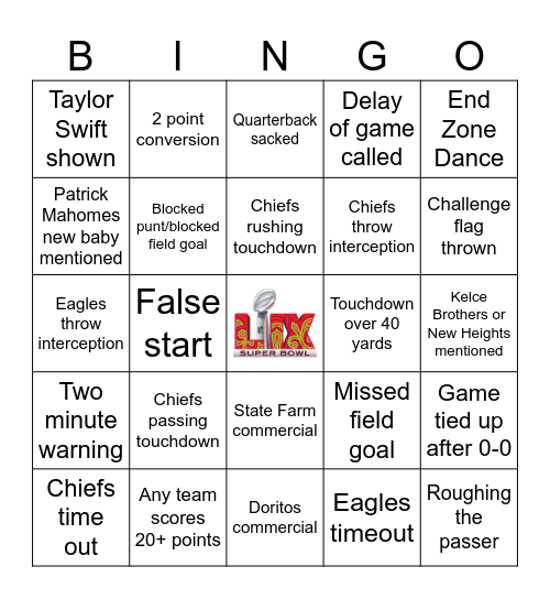 Super Bowl 2025 Bingo Card