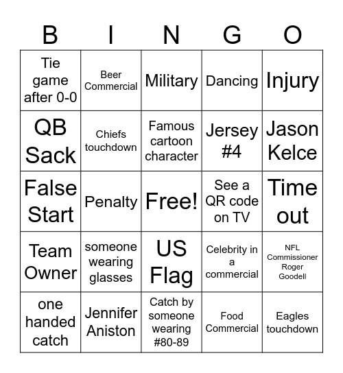 Super Bowl Bingo Printable 2025