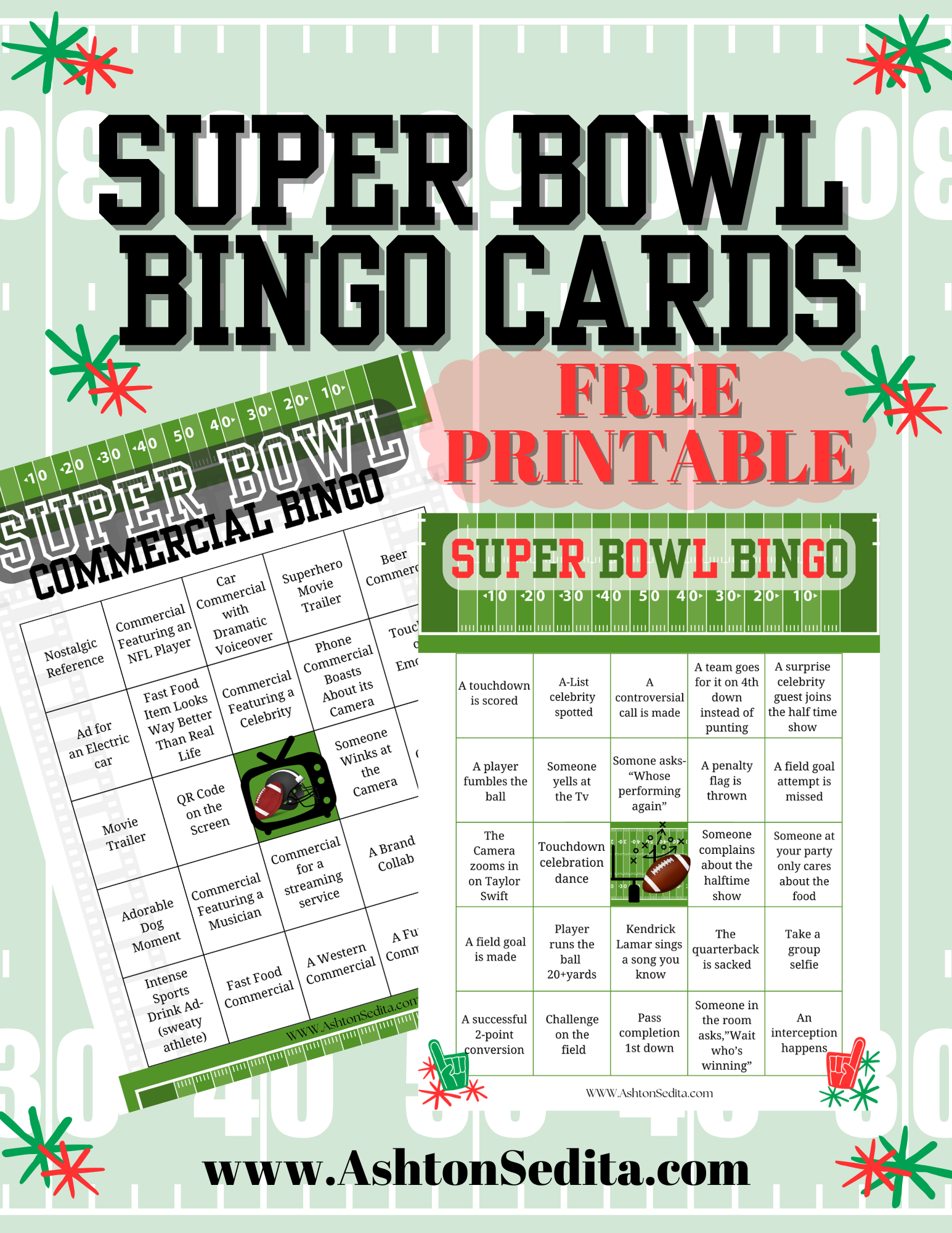 Super Bowl Bingo 2025 Edition FREE PRINTABLE Ashton Sedita