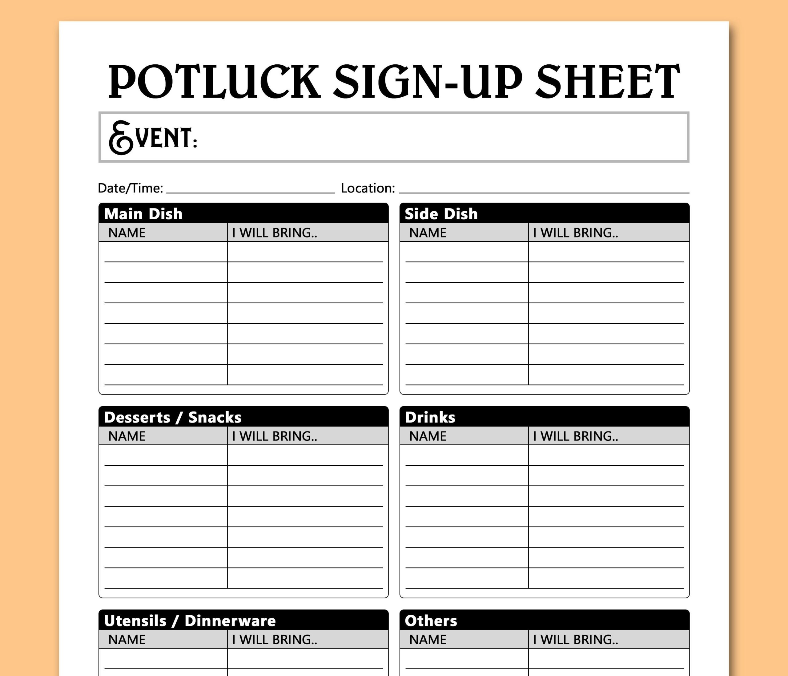 Taco Potluck Sign Up Sheet Printable