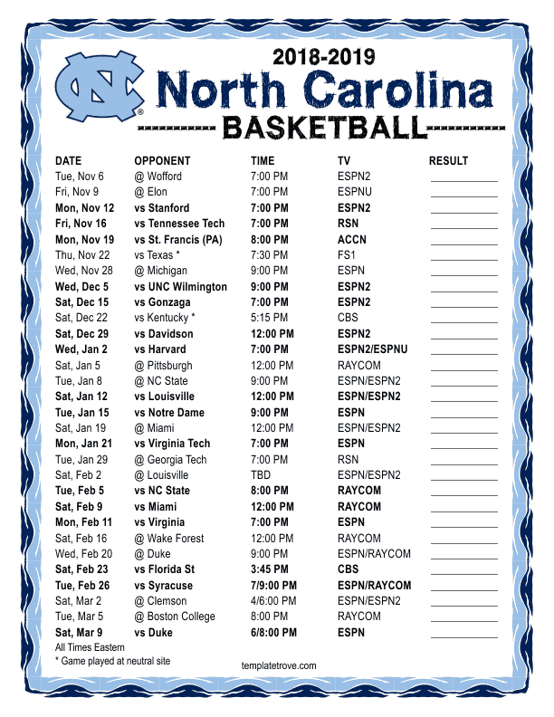 Tar Heels Schedule 2025 Wendell R Crist