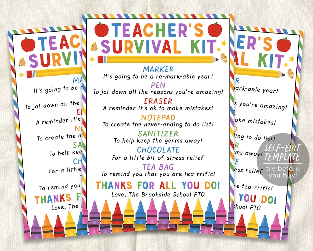 Teacher Survival Kit Editable Template Teacher Appreciation Week Thank 