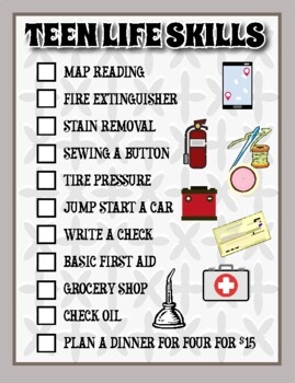 Teen Life Skills Checklist By Half Moon Designs TPT