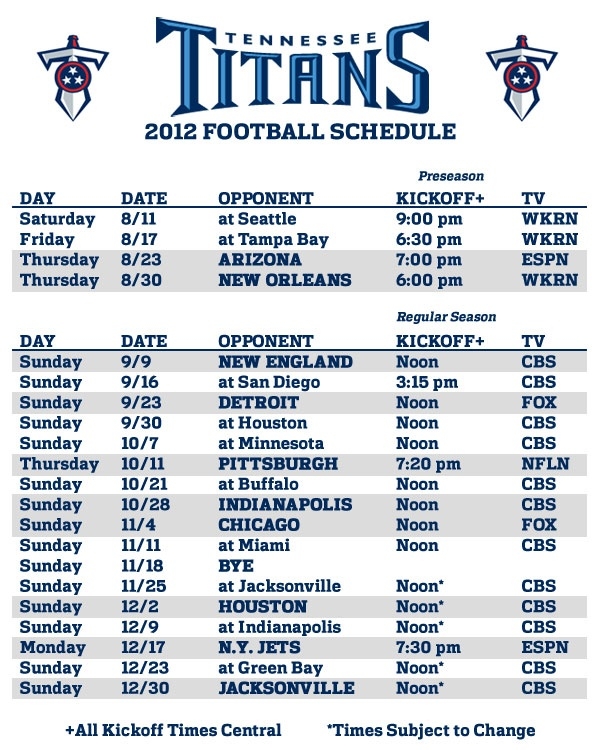 Tennessee Titans Football Schedule 2025 Nfl Tobias M Kruse