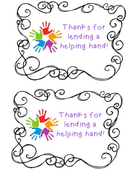 Thanks For Lending A Hand Tag TPT