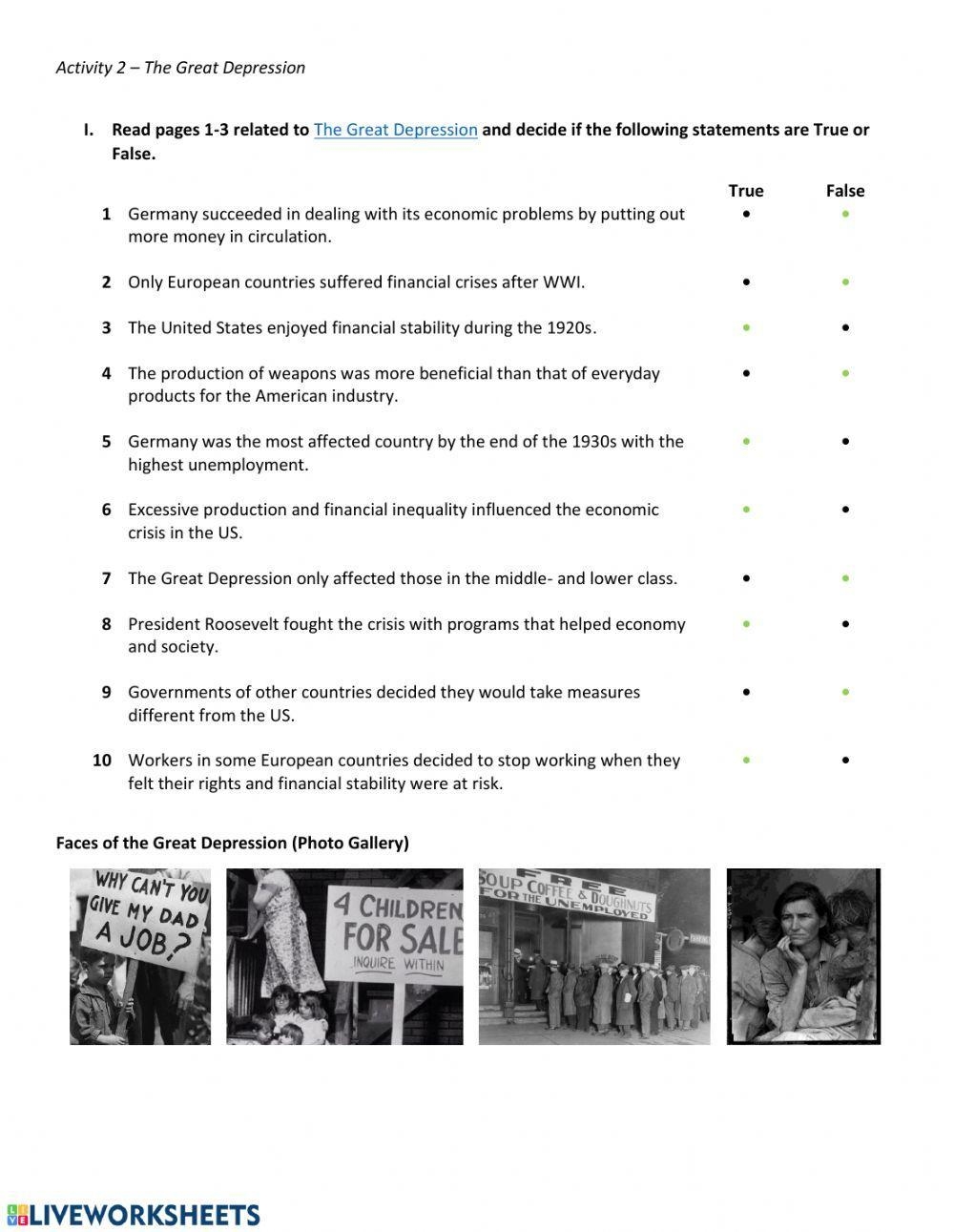 Free Printable Worksheets On The Great Depression