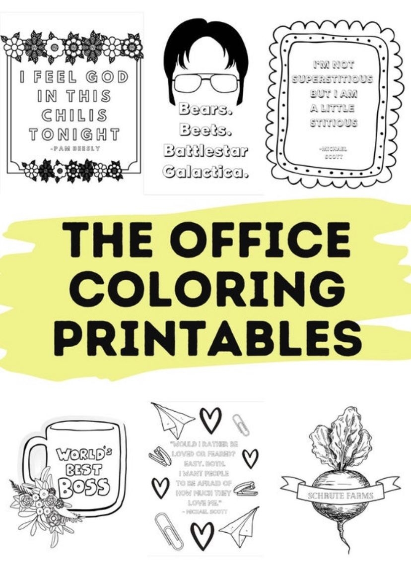 The Office Themed Coloring Sheet Printable 5 Full Size Etsy Office 
