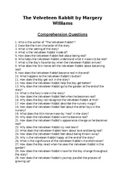 Velveteen Rabbit Printable Comprehension Worksheets For 2Nd Grade