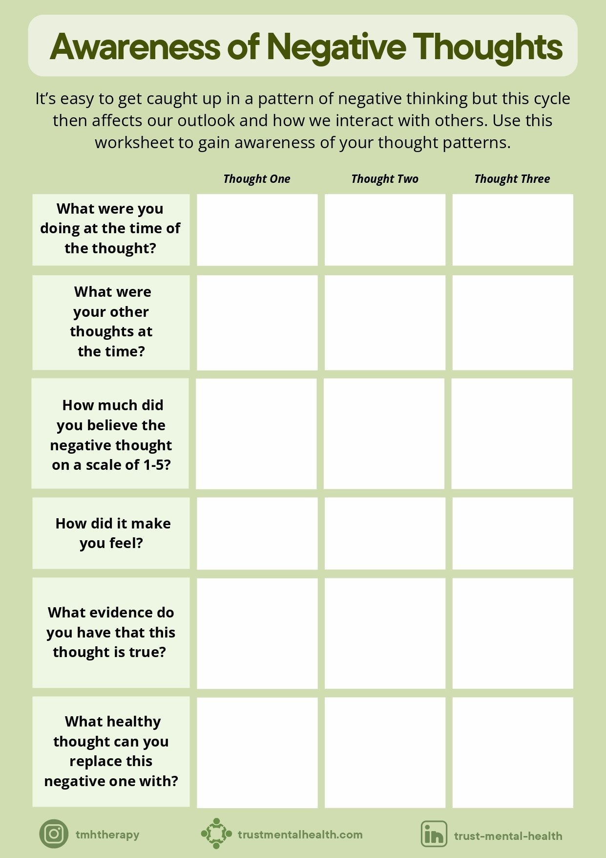 Printable Cbt Worksheets For Adults
