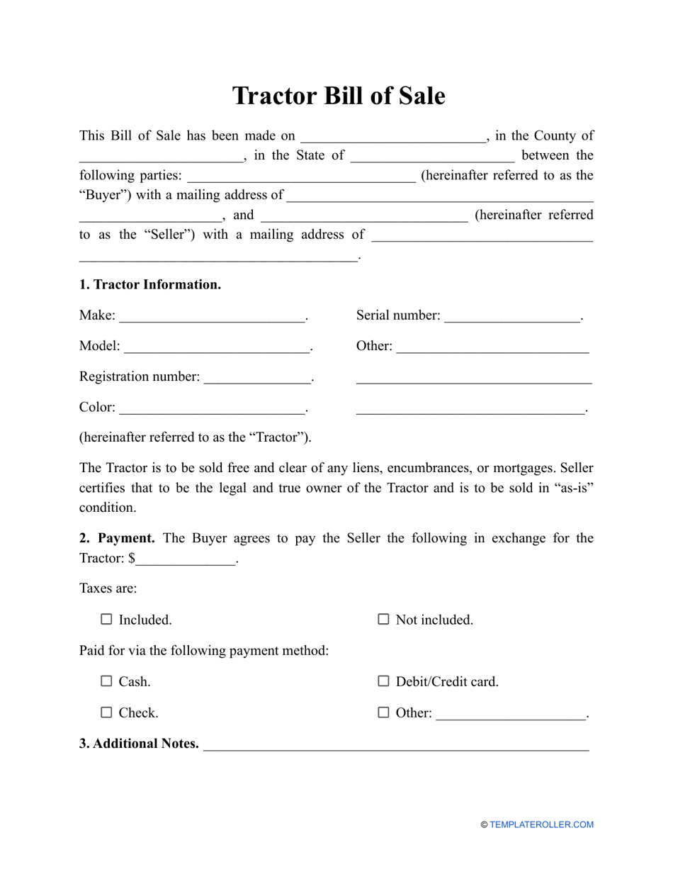 Tractor Bill Of Sale Template Fill Out Sign Online And Download PDF 
