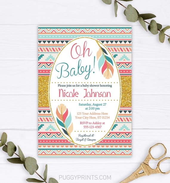 Tribal Baby Shower Invitation Editable Boho Baby Shower Invitation