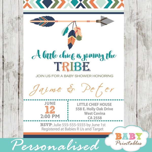 Tribal Baby Shower Invitation For Boys Boho Arrow D242 Baby Printables