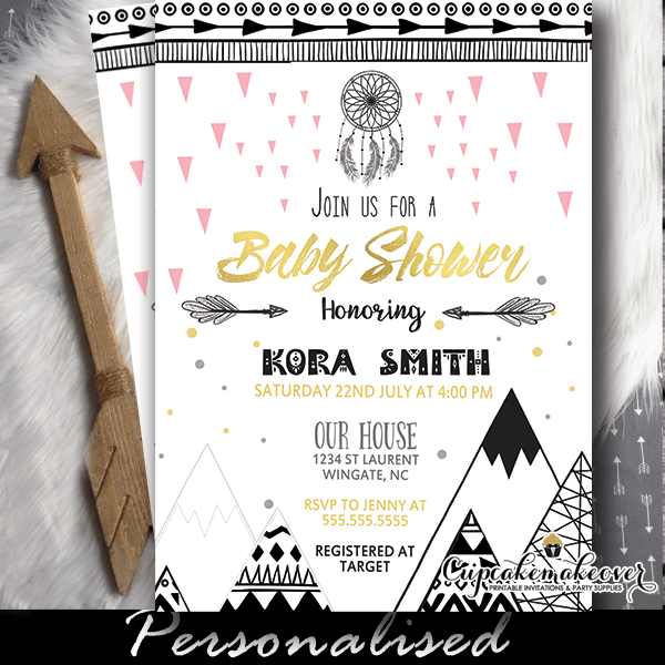 Tribal Baby Shower Invitations Girls Nordic Mountains Cupcakemakeover