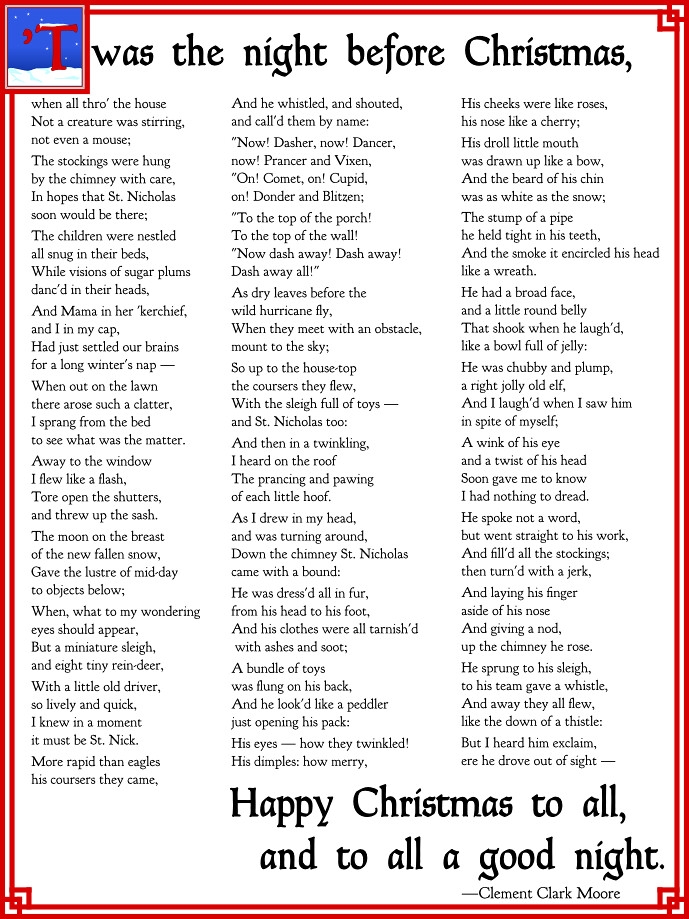 Twas The Night Before Christmas Words Printable