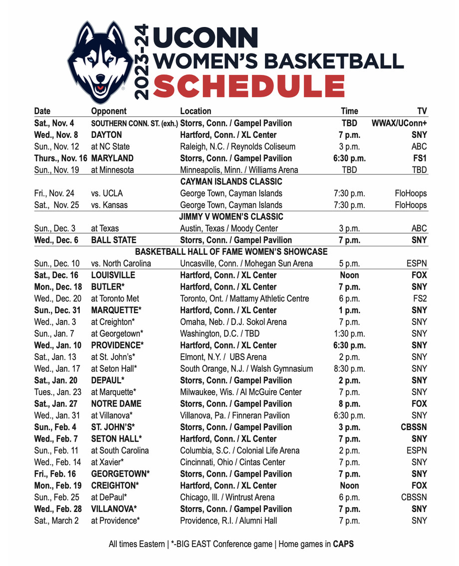 UConn Women s Basketball Releases Full 2023 24 Schedule The UConn Blog