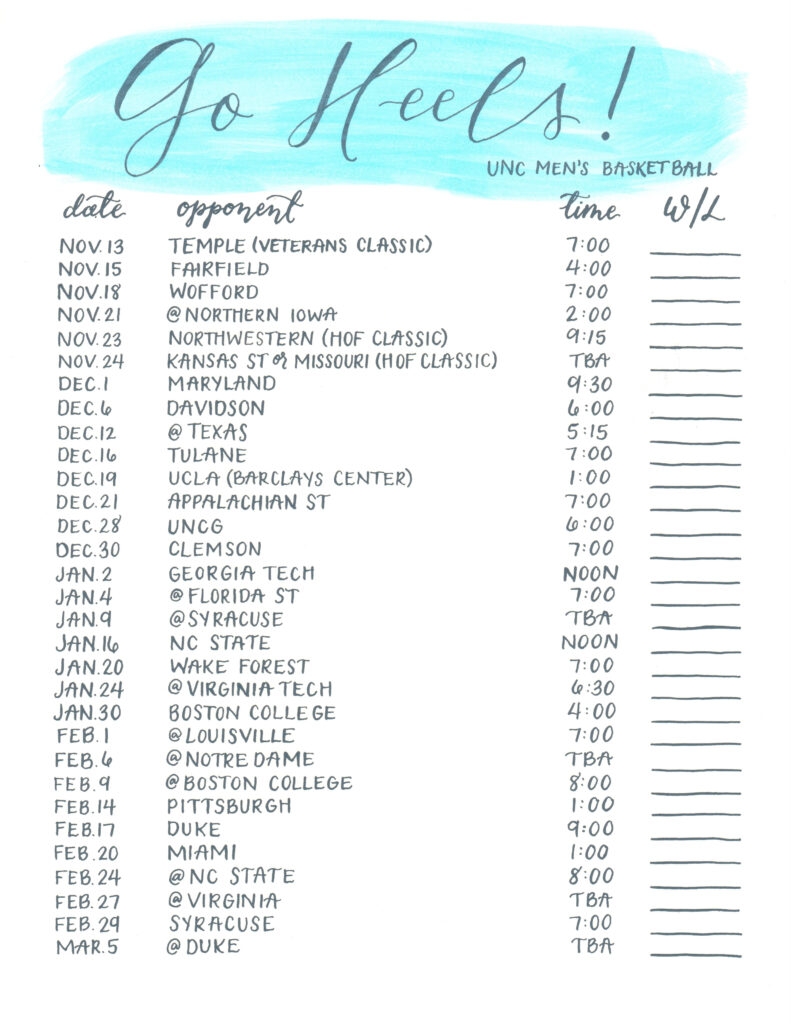Unc Basketball Schedule 2025 Printable Lorrie T Gibson