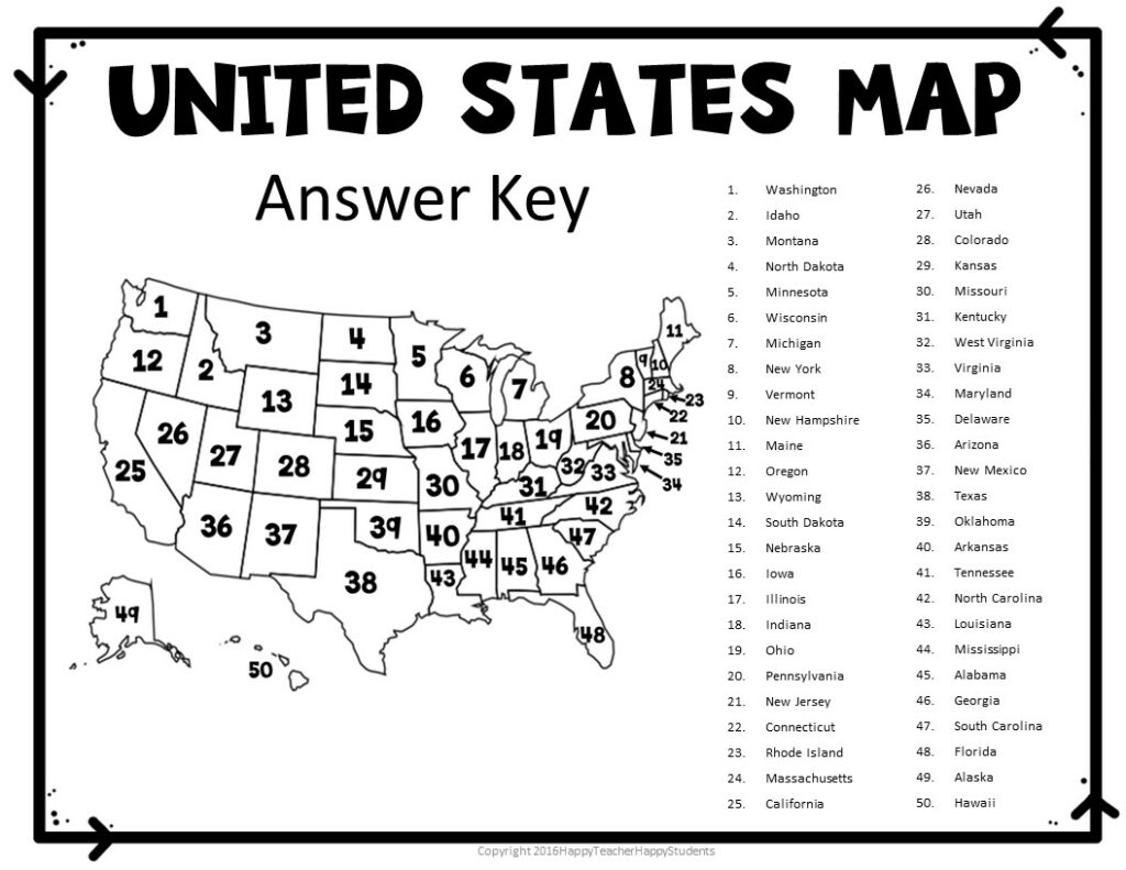 United States Map Quiz Worksheet USA Map Test W Practice Sheet US 