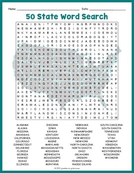 US Geography Worksheet All 50 States Word Search By Puzzles To Print