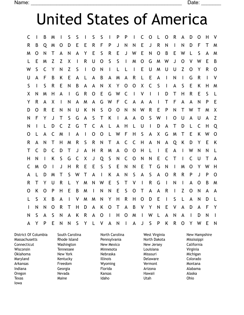 Us States Word Search Printable Word Search Maker