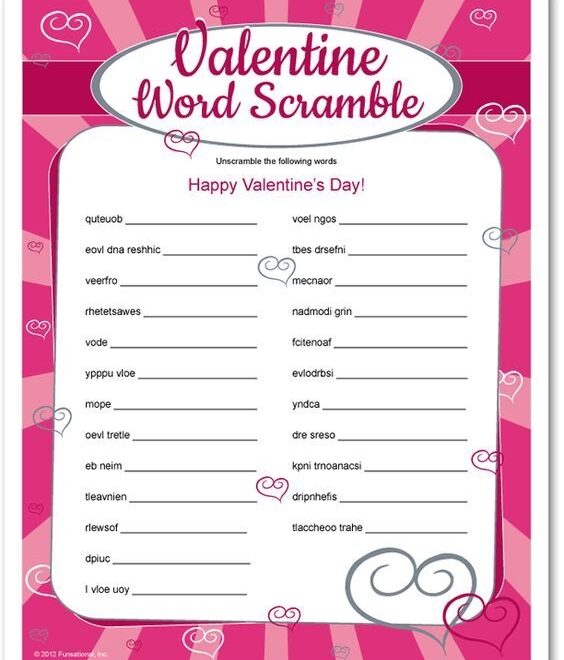 Valentine 39 s Day Word Scramble Printable Game Fun Games For Kids And