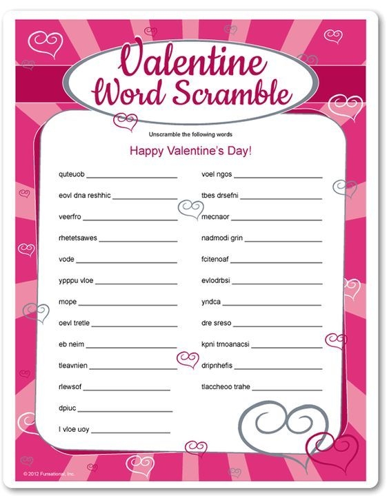 Valentine 39 s Day Word Scramble Printable Game Fun Games For Kids And 