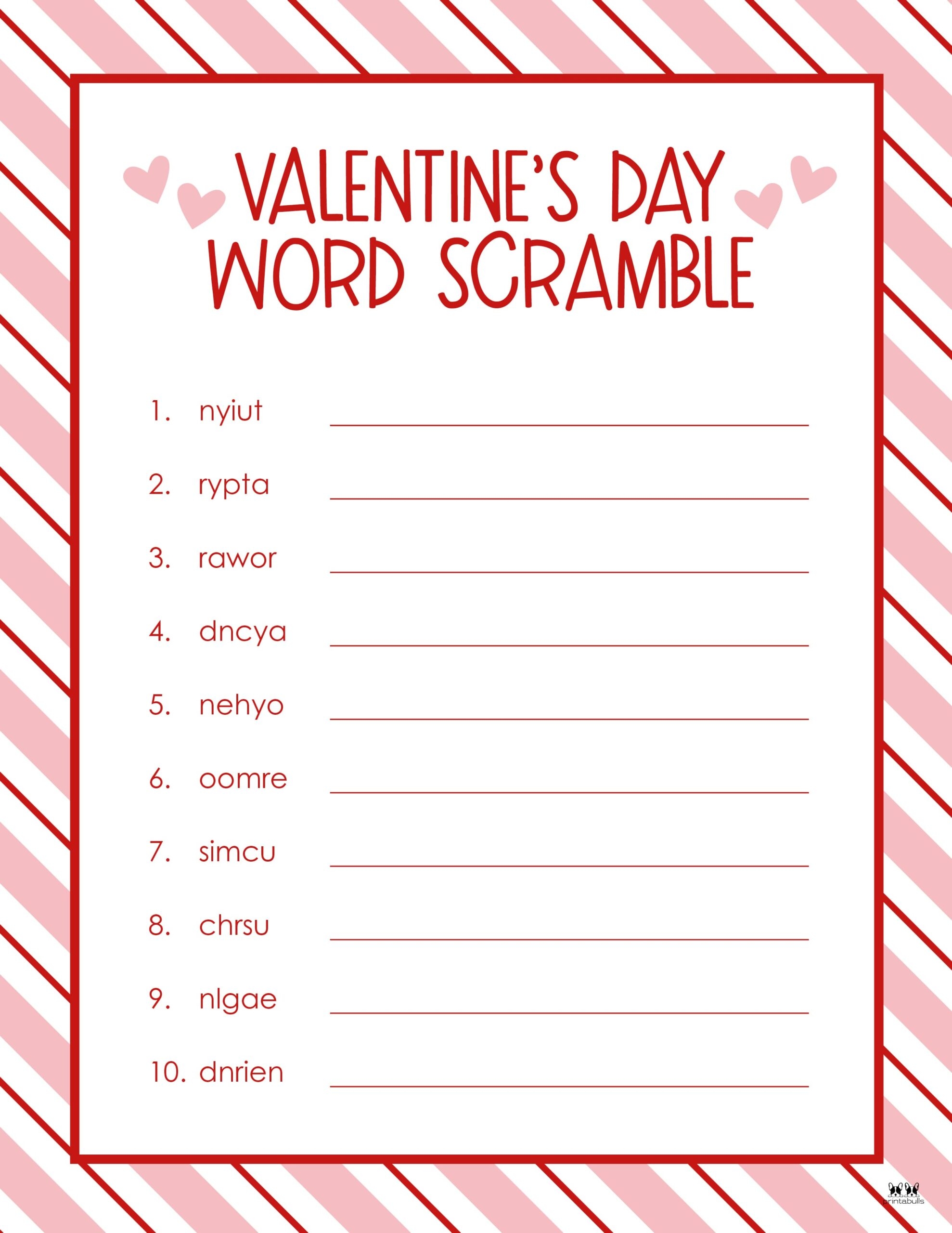 Valentine 39 s Day Word Scrambles 10 FREE Pages Printabulls