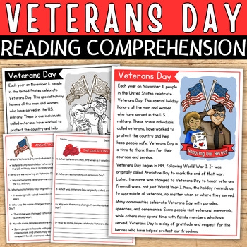 Veterans Day Reading Comprehension Passage Veterans Day Worksheets Veterans Day Reading Comprehension Passage Veterans Day Worksheets