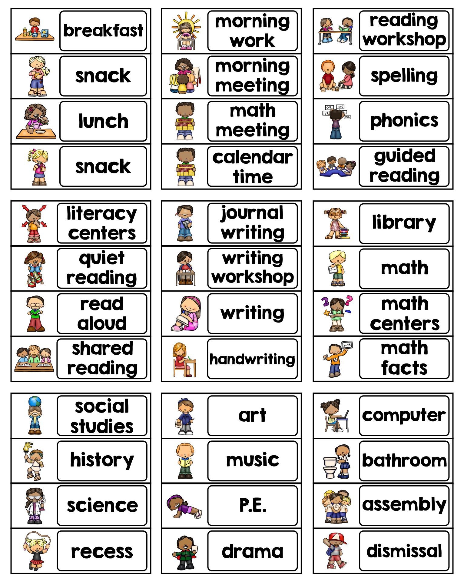 Free Printable Preschool Picture Schedule Cards