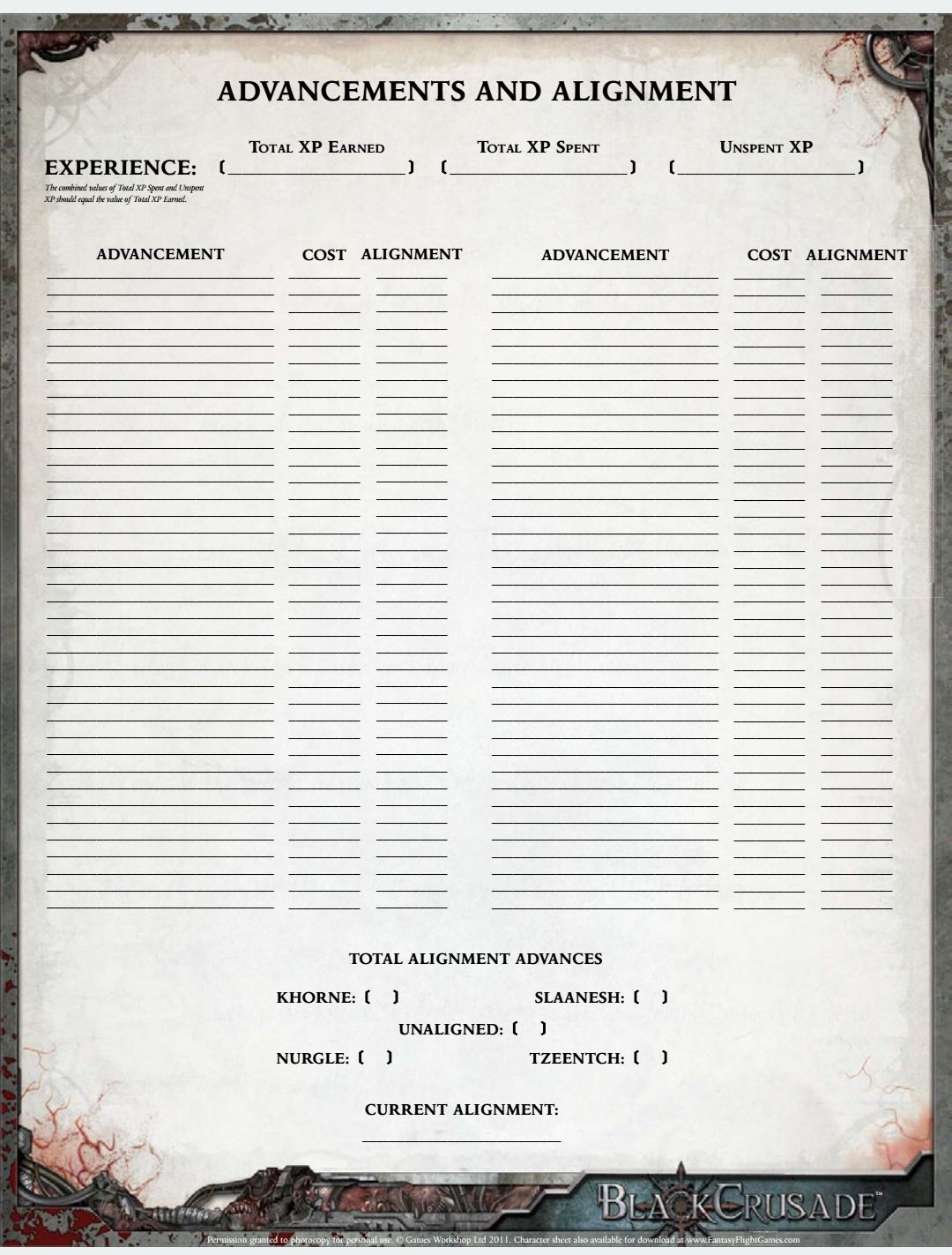 Black Crusade Character Sheet Printable