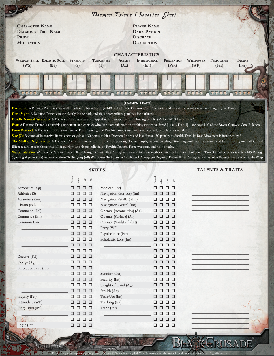 Warhammer 40k Daemon Prince Character Sheet Black Crusade Download 