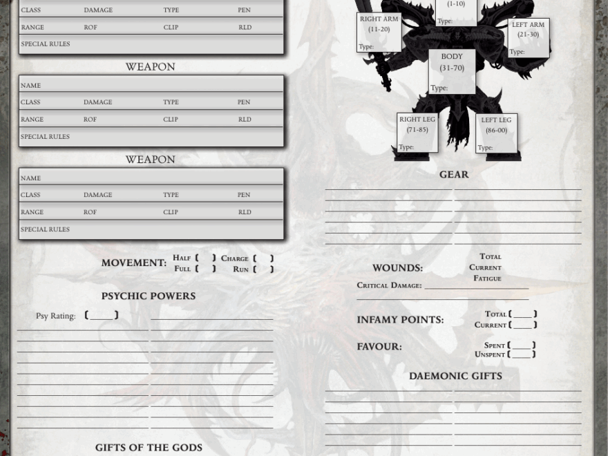Warhammer 40k Daemon Prince Character Sheet Black Crusade Download