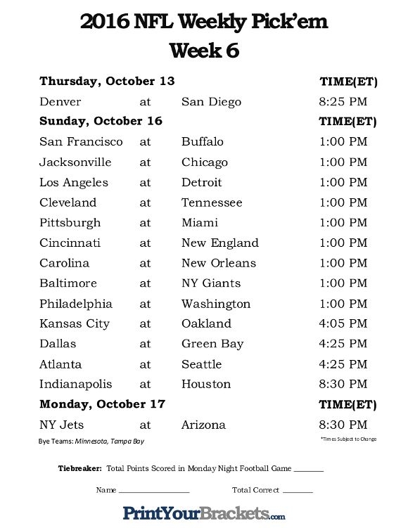 Printable Week 8 Nfl Schedule