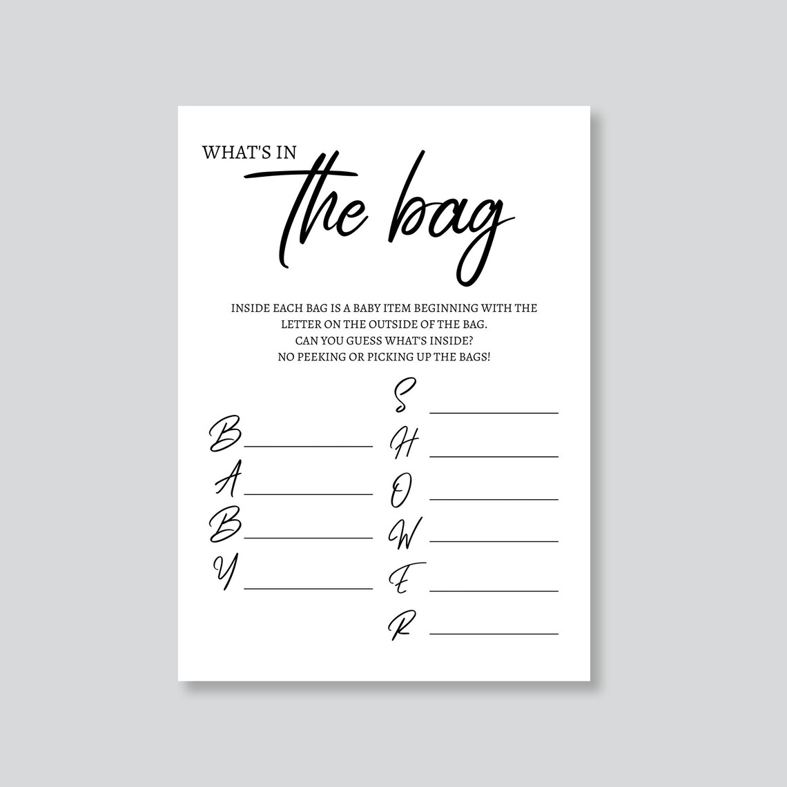 WhatS In The Bag Baby Shower Game Printable
