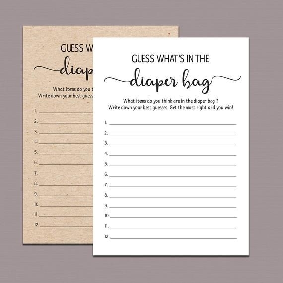 What 39 s In The Diaper Bag Rustic Baby Shower Game Etsy Printable 