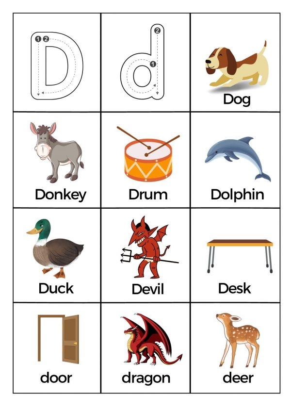 What Starts With Letter D Words Worksheets Printable PDF