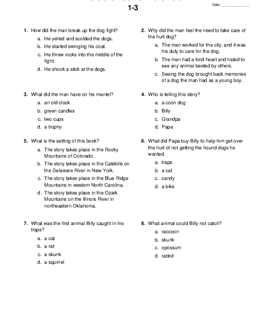 Where The Red Fern Grows Test Printable Free Printable Word Searches
