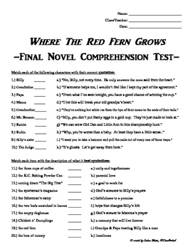 Where The Red Fern Grows Writing Prompts Final Novel Comprehension 
