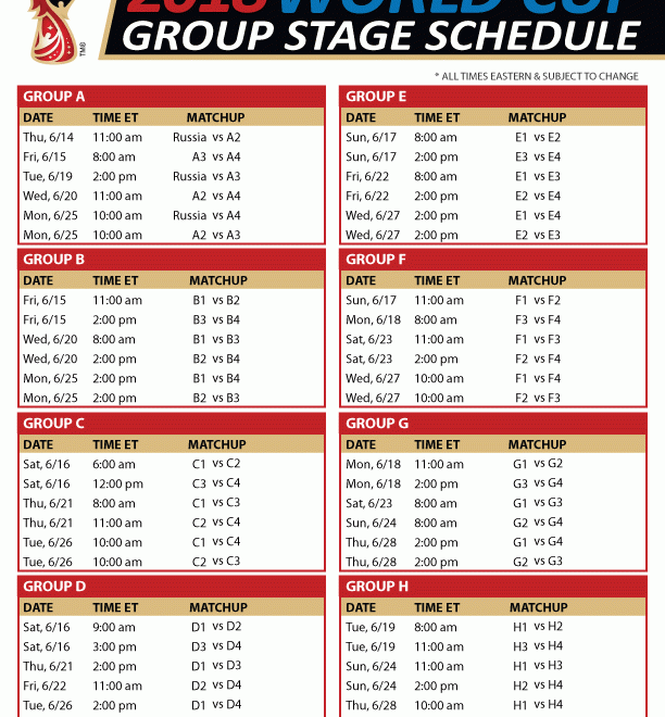 World Cup Tv Schedule Printable