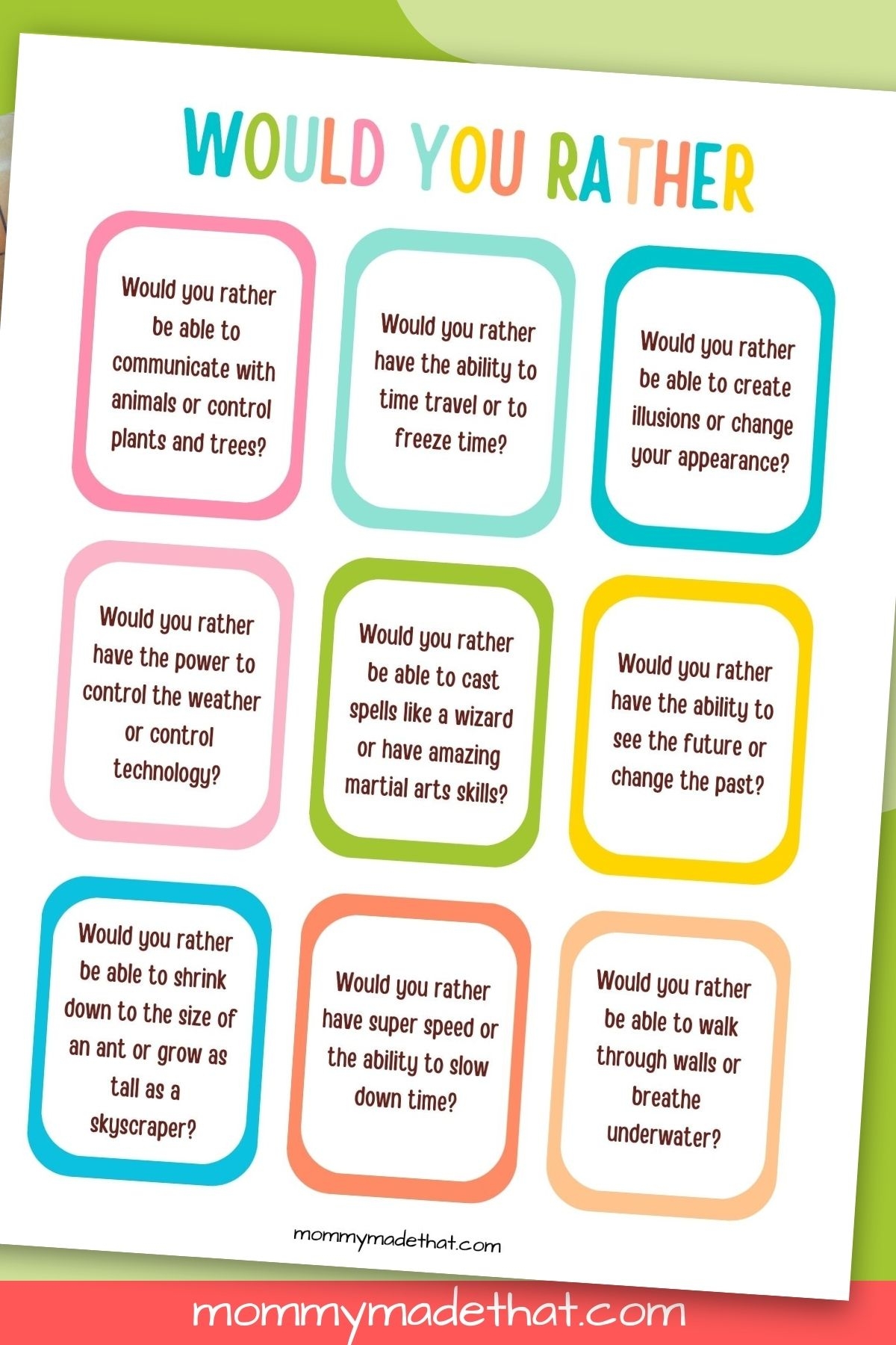 Would You Rather Questions For Kids Plus Free Printable Cards 