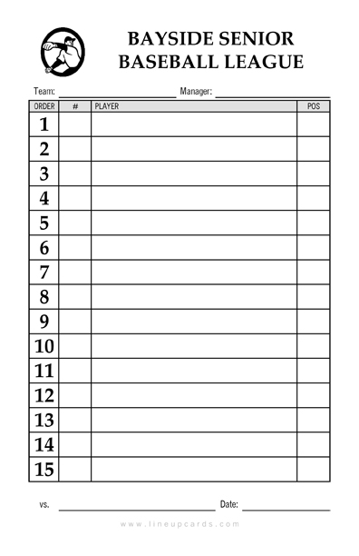Youth Baseball Roster Template